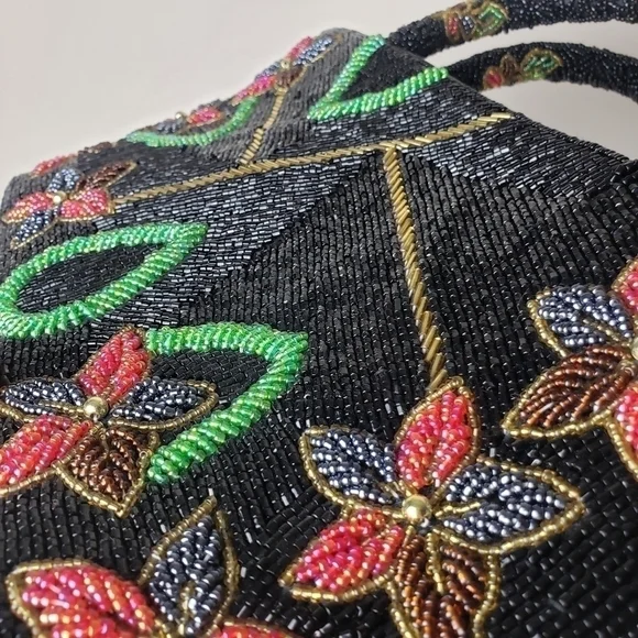 Vintage Glass Beaded Floral Handbag Purse - Picture 7 of 16